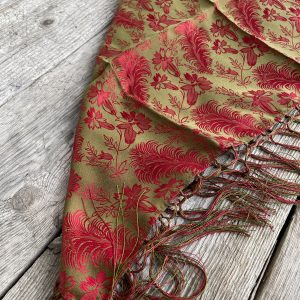 Rødt/Gull silkesjal med frynser