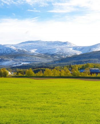 Fotoplakat - Vår i bygda med snø på Tronfjell